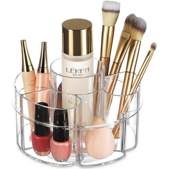Clear Rotating Makeup Organizer Small 360 Spinning Cosmetic Storage Vanity Caddy - Picture 7 of 7